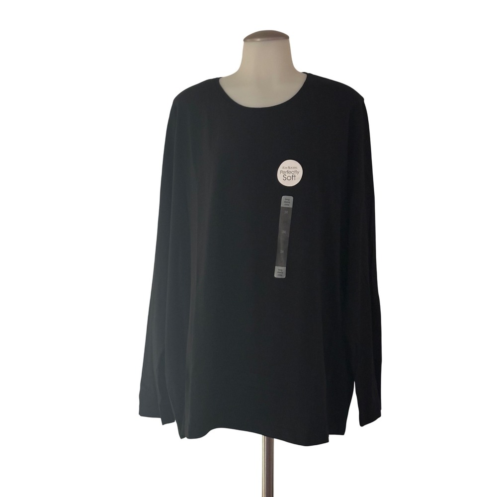 Kim Rogers Long Sleeve Crew Neck Top Women 3X Black Perfectly Soft NEW